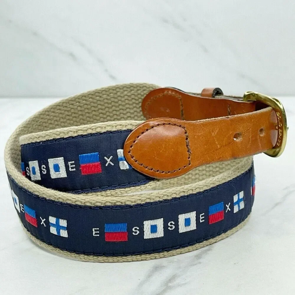LeatherMan Nautical Flag Embroidered Leather Belt Made USA ✨